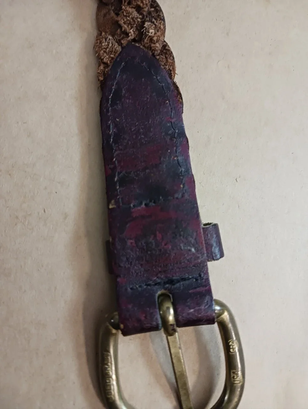 Surcingle Belt Stamped With Bowtie Shape Brass?? Buckle Size 23 26 , Fading Wear